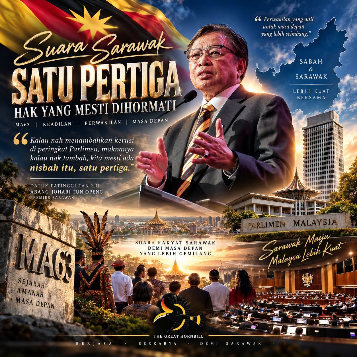 Abang Johari Tegas! Hak Satu Pertiga Sabah, Sarawak Perlu Dikembalikan