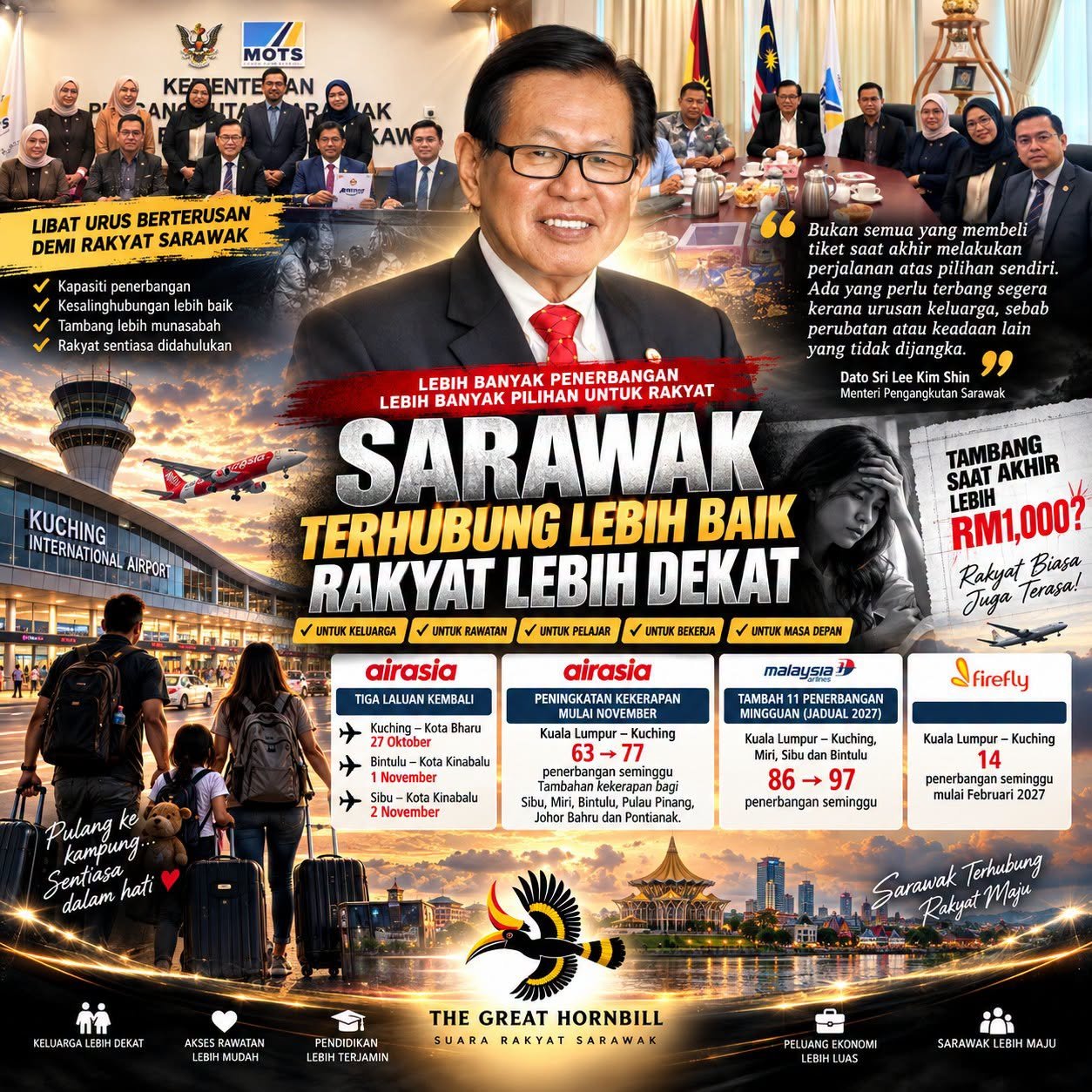 Rakyat Jadi Keutamaan: Sarawak Desak Lebih Banyak Penerbangan, Tambang Lebih Munasabah