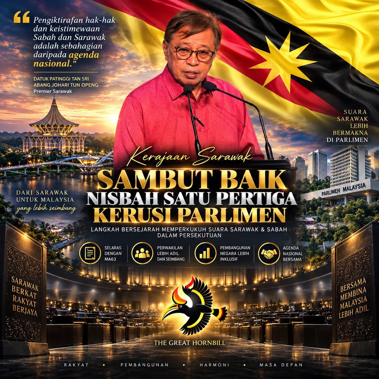 Suara Sarawak Diperkukuh - Abang Johari Sambut Baik Langkah Tingkat Perwakilan Parlimen Sarawak, Sabah